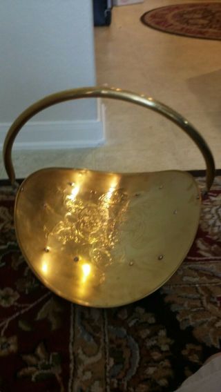 Vintage Solid Brass Fireplace Log Holder Hearth Decor Mid Century Etched.