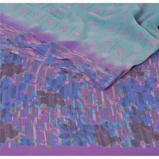 Sanskriti Vintage Purple Saree Pure Georgette Silk Printed 5Yd Sari Craft Fabric 2