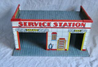 Vintage Tin Litho Toy Gas & Oil Station Building By Marx?