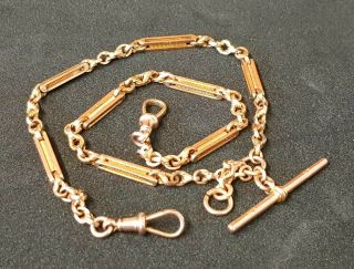 Antique Victorian 9ct Solid Rose Gold Fancy Link Watch Chain 10g