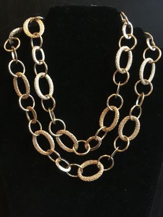 Vintage Monet Statement Necklace Wide Link Long Chain Toggle Clasp Gold Tone