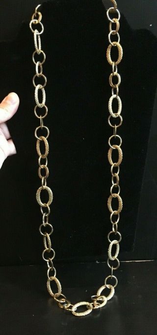 Vintage Monet Statement Necklace Wide Link Long Chain Toggle Clasp Gold Tone 2