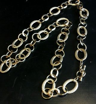 Vintage Monet Statement Necklace Wide Link Long Chain Toggle Clasp Gold Tone 3