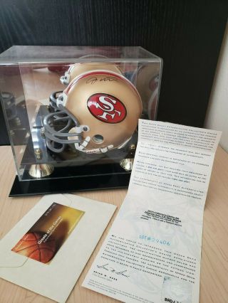 Joe Montana Autographed Mini Helmet Sf 49ers W/ Display Case And Upper Deck