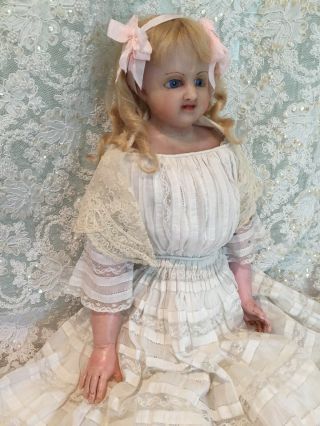Antique Poured Wax Doll 27” 2