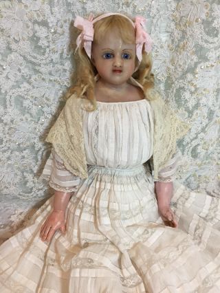 Antique Poured Wax Doll 27” 3
