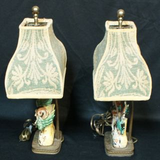 Pair 19th C Chinese Shiwan Polychrome Glazed Pottery Dragon & Cock Figure Lamps 3