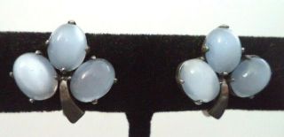 Vintage Estate Signed Sterling Silver Blue Glass 5/8 " Screw Earrings G905k