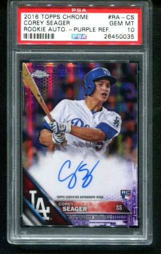 2016 Topps Chrome Corey Seager Rookie Rc Auto Purple Refractor Psa 10