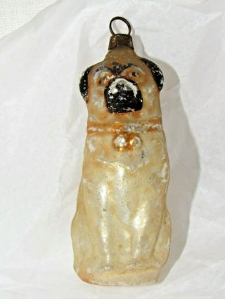 Antique Vtg Dog Wearing Collar Bells German Glass Figural Christmas Ornament Pug