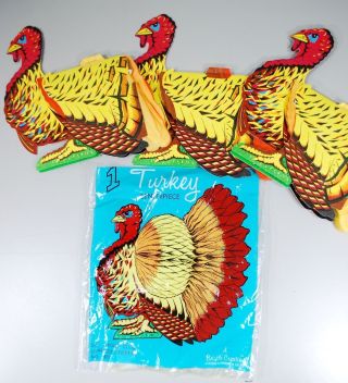 3 Vintage Beistle 9 " Thanksgiving Turkey - Â Honeycomb Centerpiece Decoration