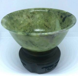 Vintage Chinese Spinach Jade 4 " Bowl On Stand