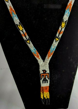 Vintage Indian Seed Bead Necklace Phoenix Fire Bird Eagle