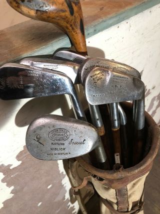 Antique Hickory Golf Clubs Rustless Play Set Musclebackirons Driver Bag See Desc