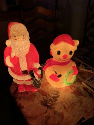 Christmas Vintage Blow Mold Santa (empire) And Snowman (union Products)