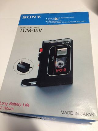 Vintage Sony Tcm - 15v Vor Voice Operated Cassette Recorder W/ Box Complete