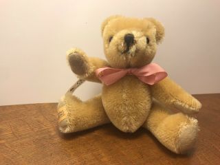Vintage Merrythought Golden Brown 5 1/2 " Jointed Mohair Bear With Tag On Foot
