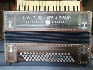 Antique Italian Accordian Cav M Dallape & Figlio Stradella Italia W/ Case