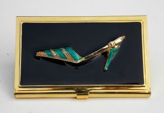 Raised High Heel Enameled Slim Business Card Holder Vintage Brush Brass