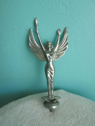 Vintage Winged Goddess Victory Angel Metal Trophy Toppers Pair Chrome Finish