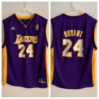 Los Angeles Lakers Adidas Kobe Bryant Youth Sz L Basketball Jersey 24 Purple B2