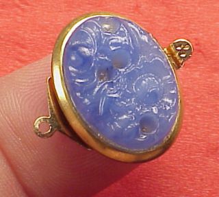 Vintage 20mm X15mm Necklace Clasp Connector 1str Lapis Lazuli Glass Gold Plated