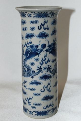 Antique Chinese Rouleau Vase 19th C Century Porcelain Pottery Dragons Signed