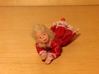 Vintage Ooak Artisan Dollhouse Doll 1:12 Blonde Red Dress Laying
