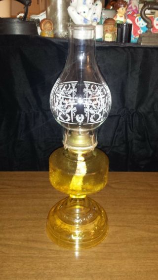 Vintage Oil Lamp Base Yellow Glass Pedestal Kerosene Fancy