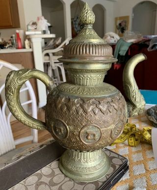 Rare Antique Tibetan Chinese Teapot Silver Bronze Copper C.  1800 