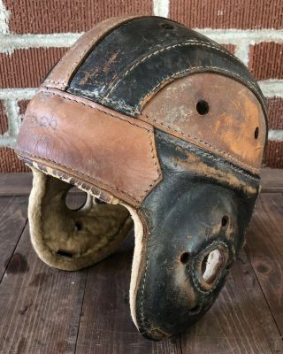 Vtg 1930s 1940s Reach Hs Leather Football Head Helmet 2 Tone Rare Dog Ear Style