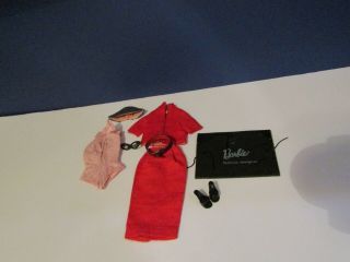 Vintage 1960 Barbie Busy Gal 981 Red Linen Suit Complete Tagged