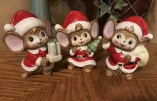 Homco Christmas Mice Set 3 Figurines Vintage Home Interiors 5405 Homco