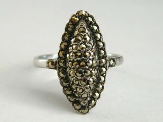 Vintage - Art Deco - Solid Silver/marcasite Marquise/boat Ring Large Setting