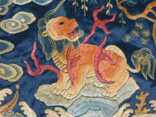 Vintage Silk Chinese Rank Badge Foo Lion Hand Embroidered Late Qing Dynasty NR 2
