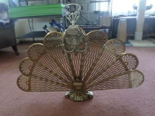 Vintage Victorian Style Ornate Brass Folding Fan Fireplace Screen