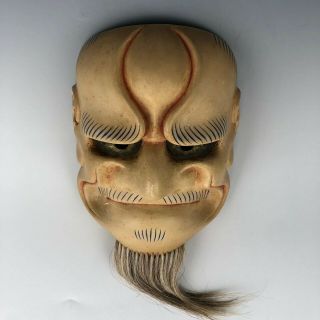 D323 Japanese Antiques Noh Kyogen Kagura Wooden Mask,  Akujo Beshimi Scary old man 2