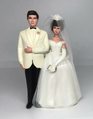 Vintage Wilton Bride & Groom Wedding Cake Topper Brown Hair Eyes Couple 4.  25”