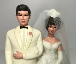 Vintage Wilton Bride & Groom Wedding Cake Topper Brown Hair Eyes Couple 4.  25” 2