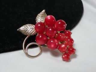 Vintage Estate Gold Pink Moon Glow Grape Brooch Pin Lucite Cabochons