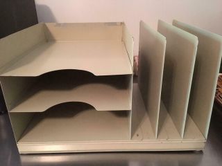 Vintage 3 Tier Divided Desk Tray Shelf Metal Industrial Storage Organizer