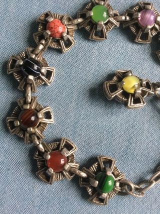 Vintage Miracle Bracelet,  Scottish Celtic Cross,  Glass Banded Agate,  Signed