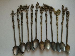 12 Vintage Ornate Figural Silver Plate Demitasse Coffee Spoons Italy Spoon Set