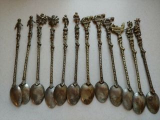 12 Vintage Ornate Figural Silver Plate Demitasse Coffee Spoons Italy Spoon Set 2
