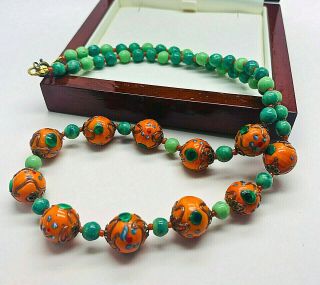 Vintage Jewellery Art Deco Venetian Orange/green Wedding Cake Necklace