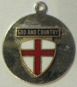 Vintage Boy Scouts " God And Country " Sterling Silver & Enamel 3/4 " Charm,  Vg