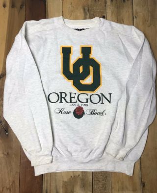 Vintage Oregon Ducks 1995 Rose Bowl Crewneck Sweatshirt Large Gray Marked Stain