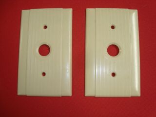 Vtg 2 Uniline Arrow Bakelite Push Button Switch Plate Covers Ribbed Ivory