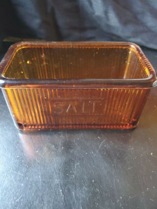 Vintage Amber Refrigerator Salt Dish 6 1/2 X 3 3/4 Inches.  Some Rough.