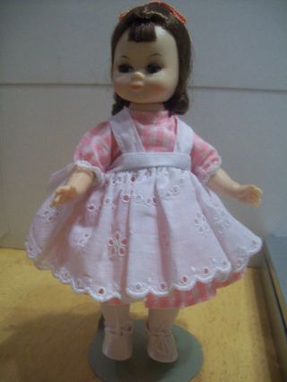 Vintage Alexander - Kins 8 " Bkw Doll In Tagged Pink &white Dress & Eyelet Apron